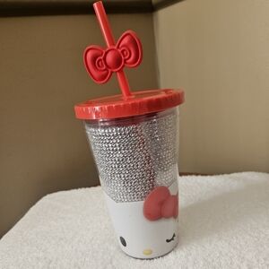 Hello Kitty Red and White Rhinestone Tumbler with Bow Straw